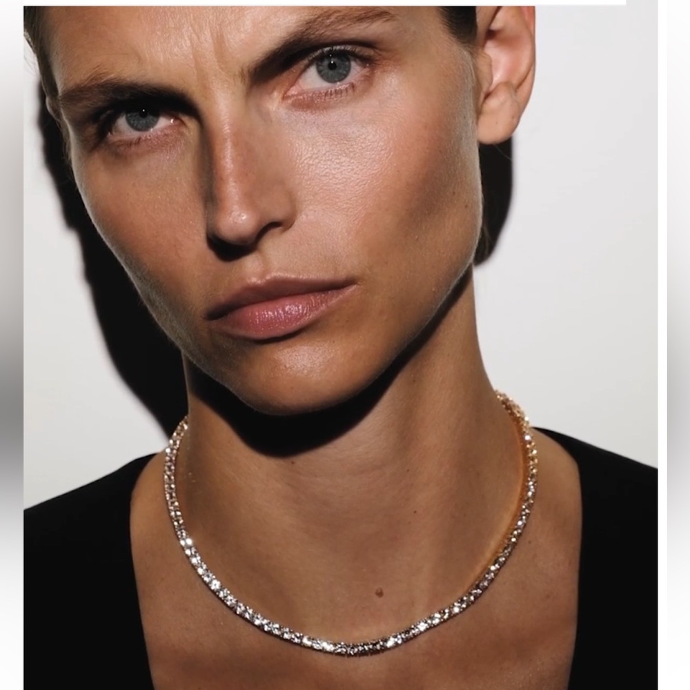 New. Dorsey “Kate” necklace 15”.  3.75 mm lab white sapphires, 18k gold plated. - Picture 8 of 8